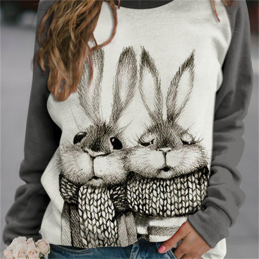 Women's Fashion Casual Print Round Neck Sweater