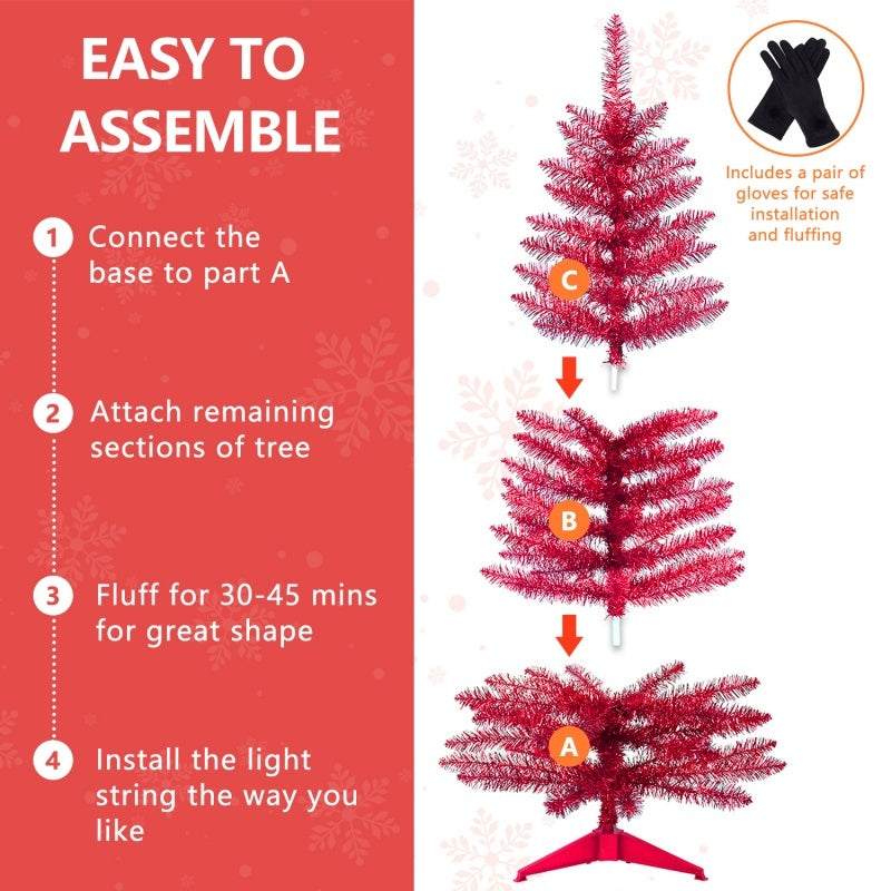 4 Ft Red Artificial Christmas Tree With 50 Lights And 112 Branch Tips.
