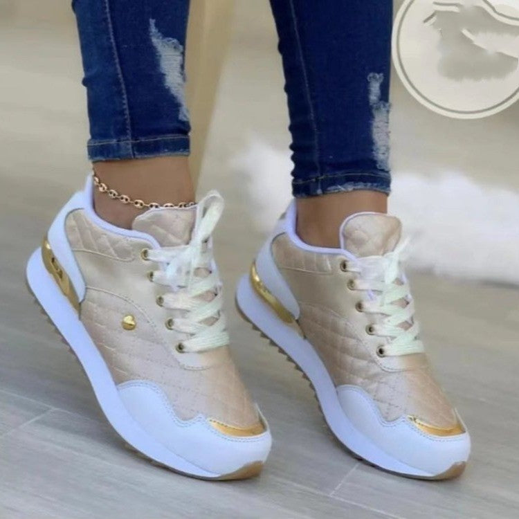 Women's Lace Up Plaid Shoes With Thick Soles