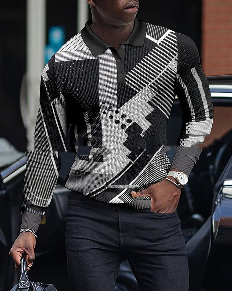 Men’s Casual Lapel Pullover – Digital Print Modern Style