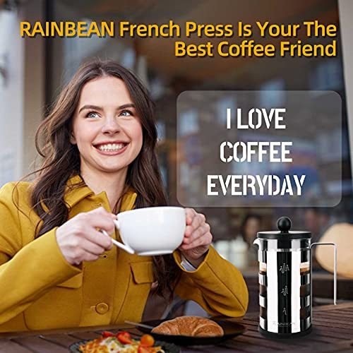 French Press Cafetiere 4 Cups, Stainless Steel Body Shell Coffee Maker- Heat Resistant - Stainless Steel Filter - To Start the Day and End the Afternoon
