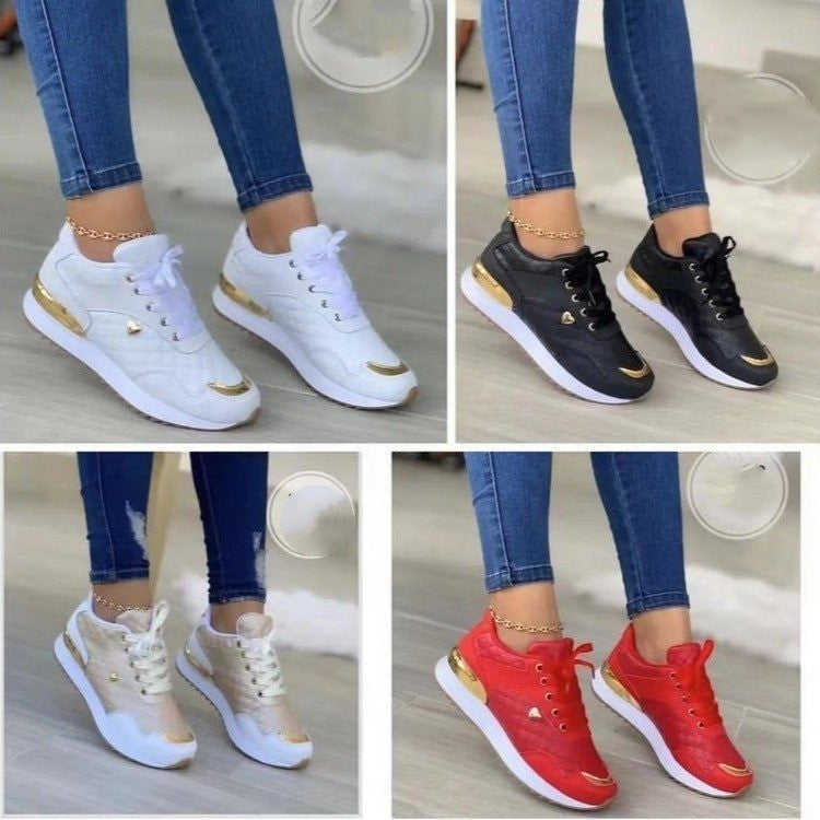Women's Lace Up Plaid Shoes With Thick Soles