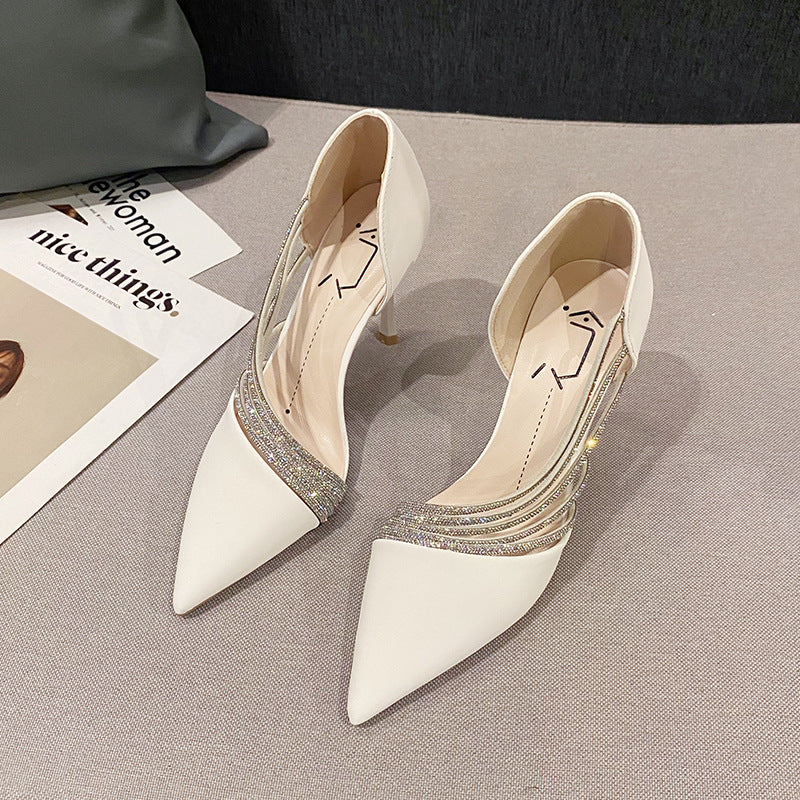 Rhinestone Casual Pointed High Heels To Look Taller
