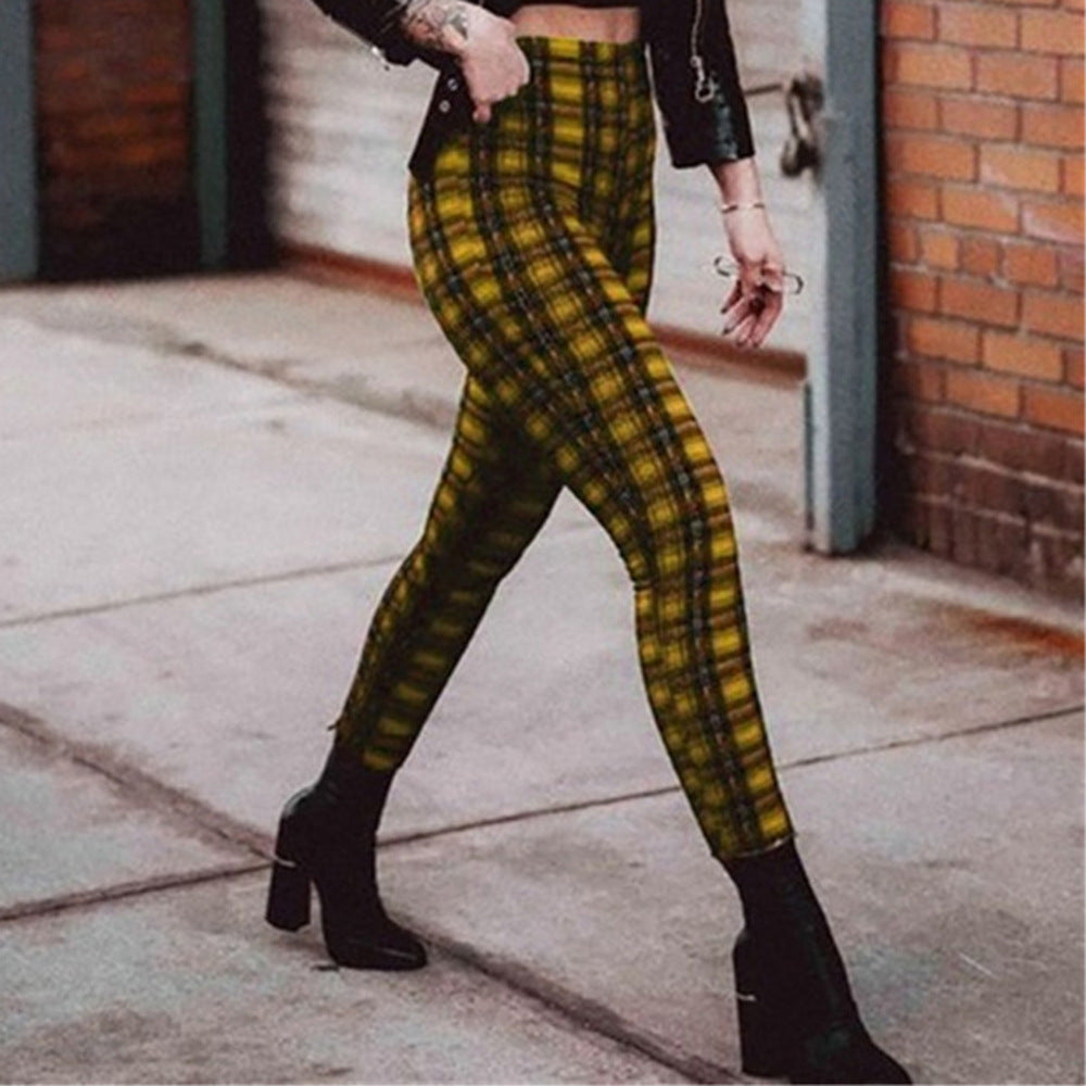 Women's Plaid Leggings Pants | Straight Type Pants