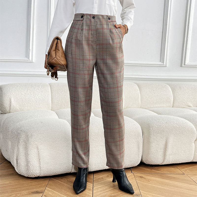 Houndstooth Suit Pants for Women – Elegant High-Waist Ladies Trousers