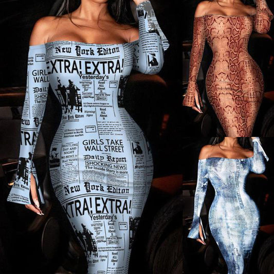 Women's Snake Print Long Sleeve Waist Dress 🐍💃