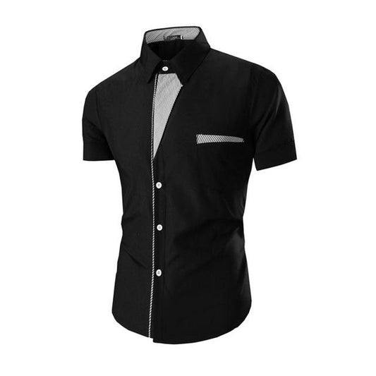Men Short Sleeve Button Shirt |  Black, Navy, Red And White
