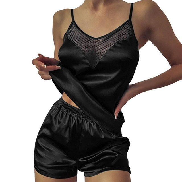 Satin Pajamas | Tops And Shorts Women's Silk Pajamas Solid Color