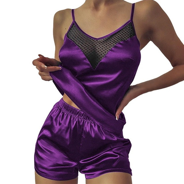 Satin Pajamas | Tops And Shorts Women's Silk Pajamas Solid Color