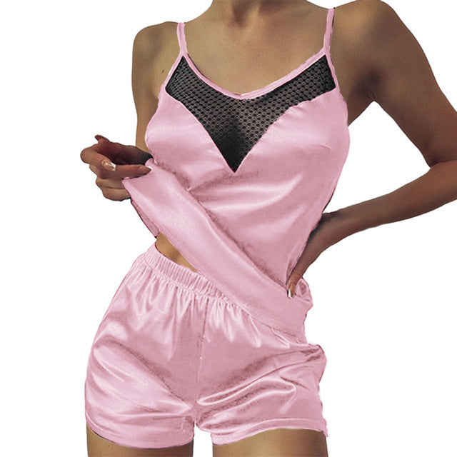 Satin Pajamas | Tops And Shorts Women's Silk Pajamas Solid Color