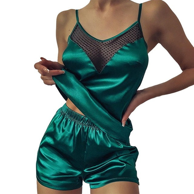 Satin Pajamas | Tops And Shorts Women's Silk Pajamas Solid Color