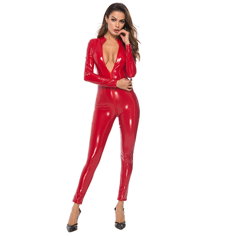 Corset, Mirrored One-piece Leather Jacket,  Zipper Pants.