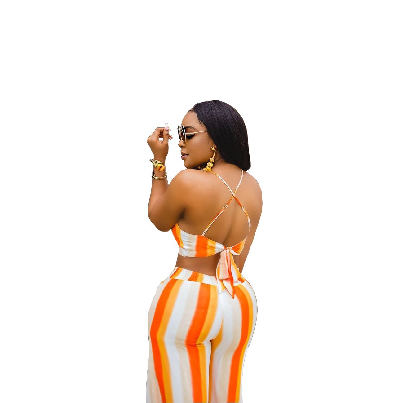 Women Sexy Orange High Waisted Pant Tracksuit