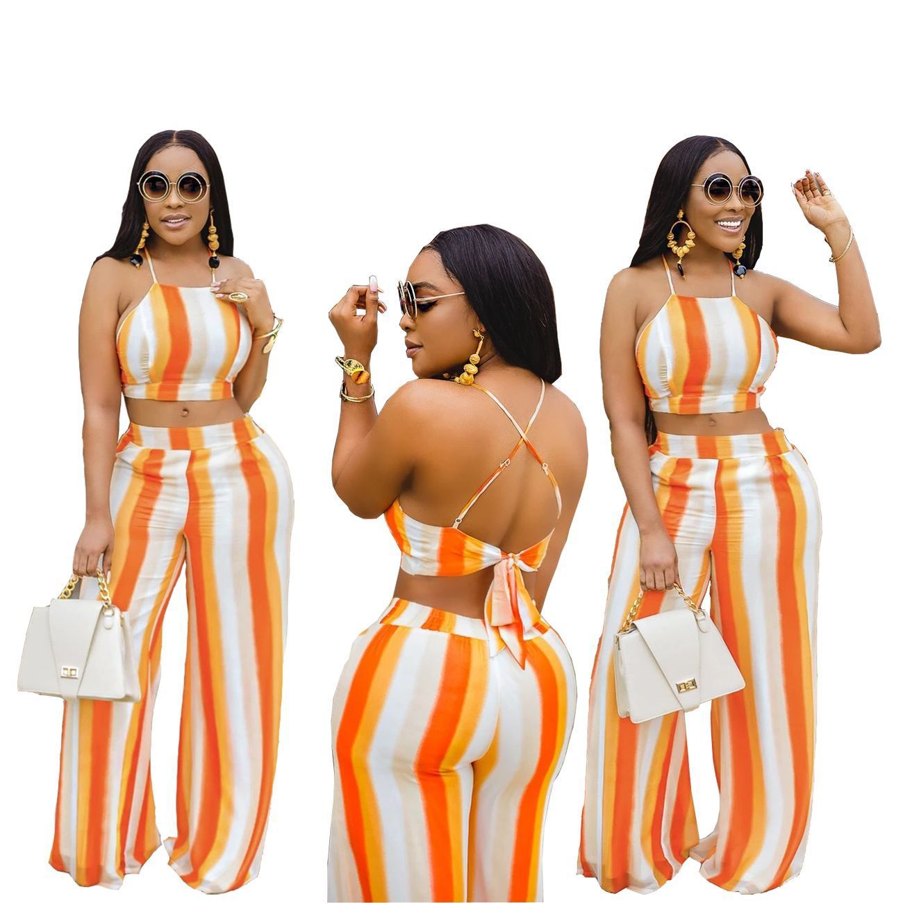Women Sexy Orange High Waisted Pant Tracksuit