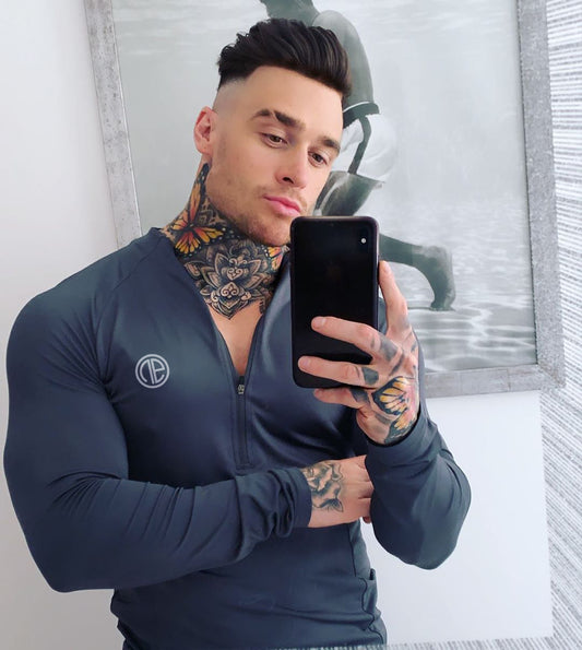 Men’s Zipper Neck Long Sleeve Fitness Shirt – Black 🖤💪