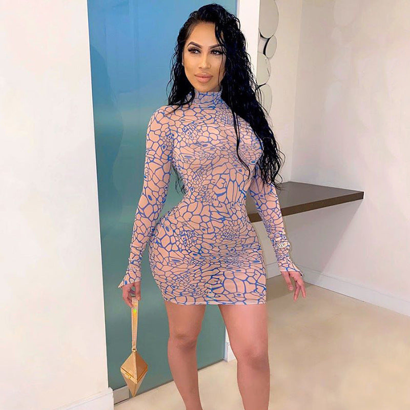 Women's Digital Print Mesh Bodycon Mini Dress 👗🔥