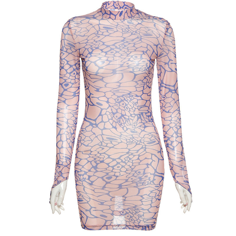 Women's Digital Print Mesh Bodycon Mini Dress 👗🔥