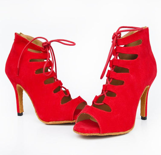 Ladies Mid-High-Heel Soft-Soled Comfortable Dancing Red Shoes
