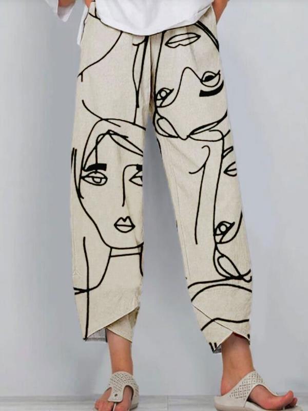 Women’s Linen Cropped Trousers – Loose Fit Casual All-Match Pants