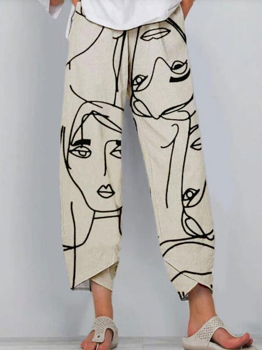 Women’s Linen Cropped Trousers – Loose Fit Casual All-Match Pants