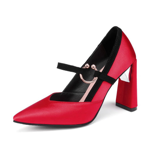 Womens Pumps Mary Jaen Stiletto High Heels Strange Pointed Toe | Red Green Champagne Yellow Black