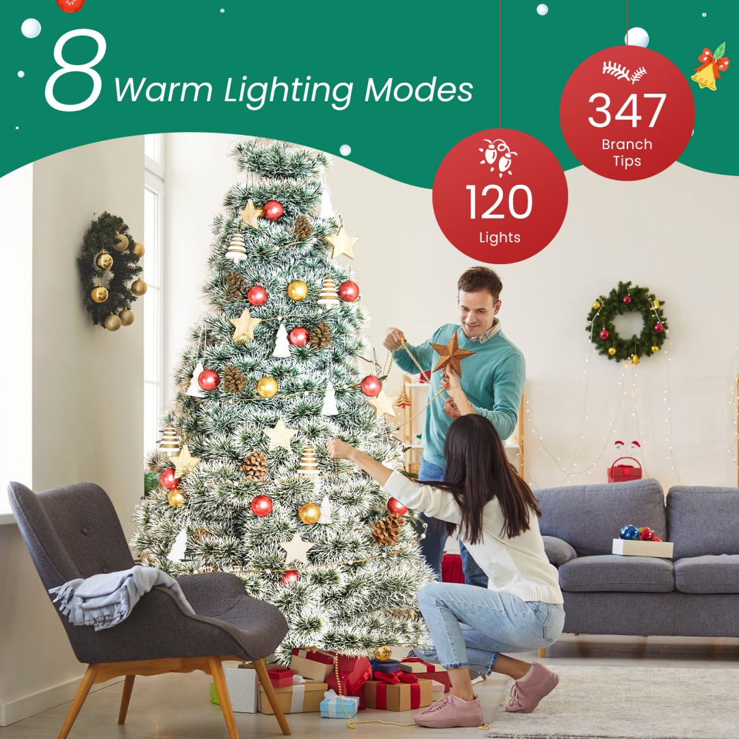 Artificial Christmas Tree, Prelighted Green Artificial Hinged Spruce Xmas Tree With 120 Incandescent Lights