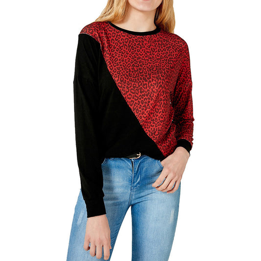 Women’s Leopard Print Patchwork Sweater – Casual Contrast Color Knit Top