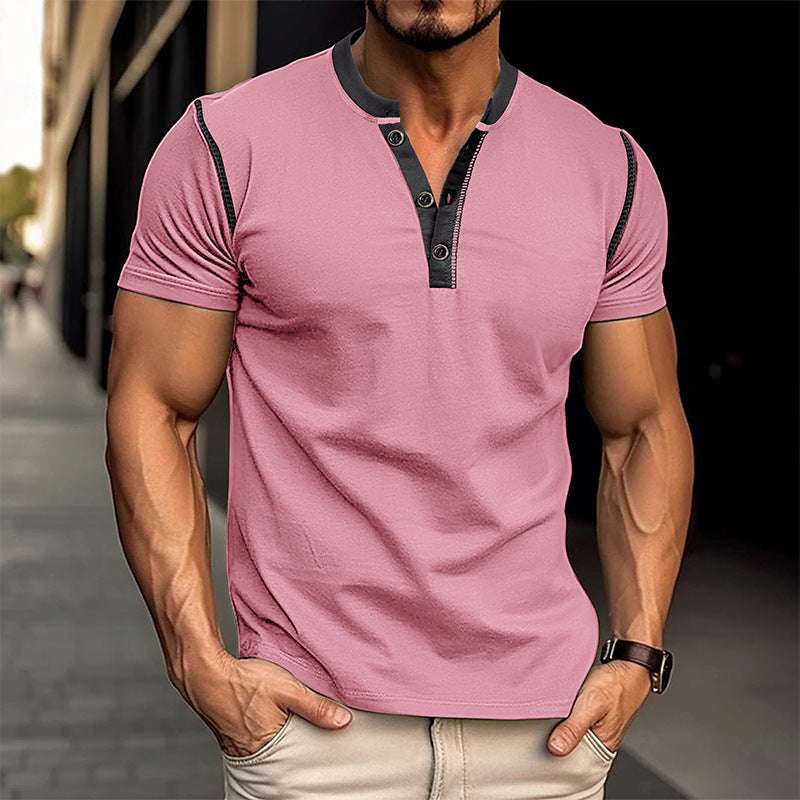 Men Short-sleeved Polo Shirt Button V-neck