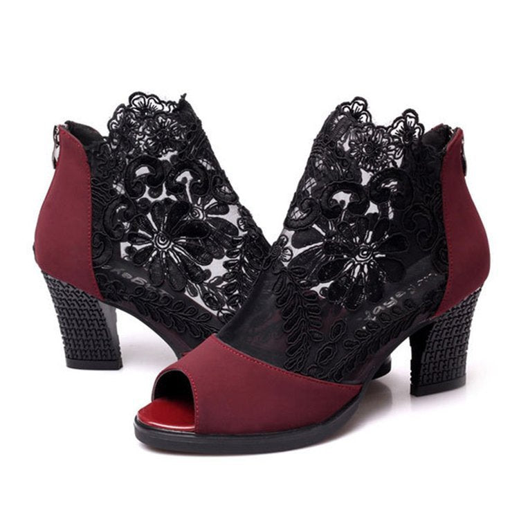 Woman Sexy Flower Lace Hollow Peep toe Gladiator Sandals Plus