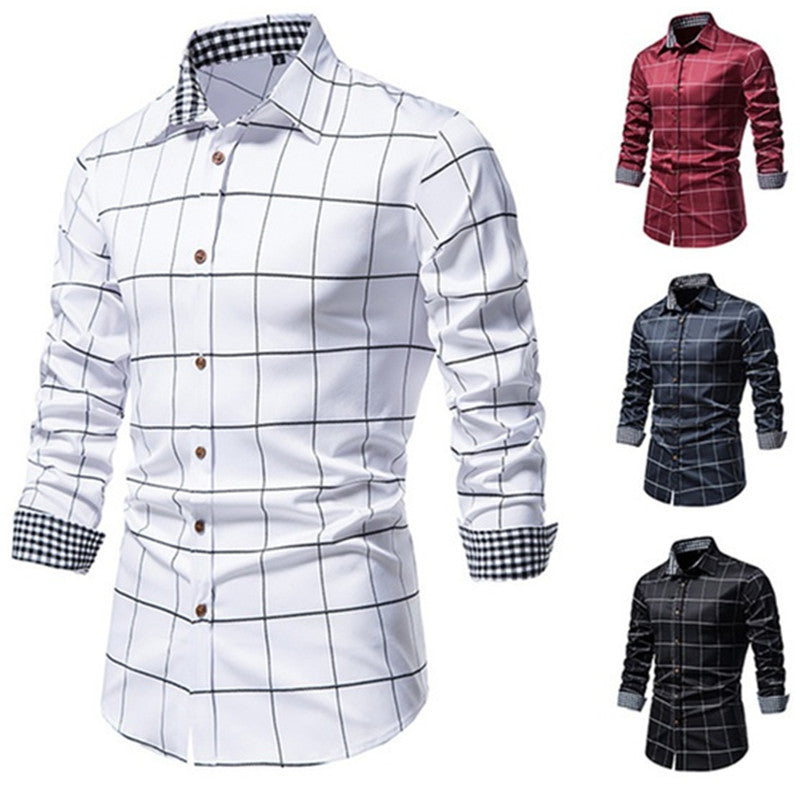 Men's Long Sleeved Shirt | White Black Red Navy Blue