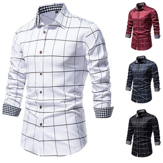 Men's Long Sleeved Shirt | White Black Red Navy Blue