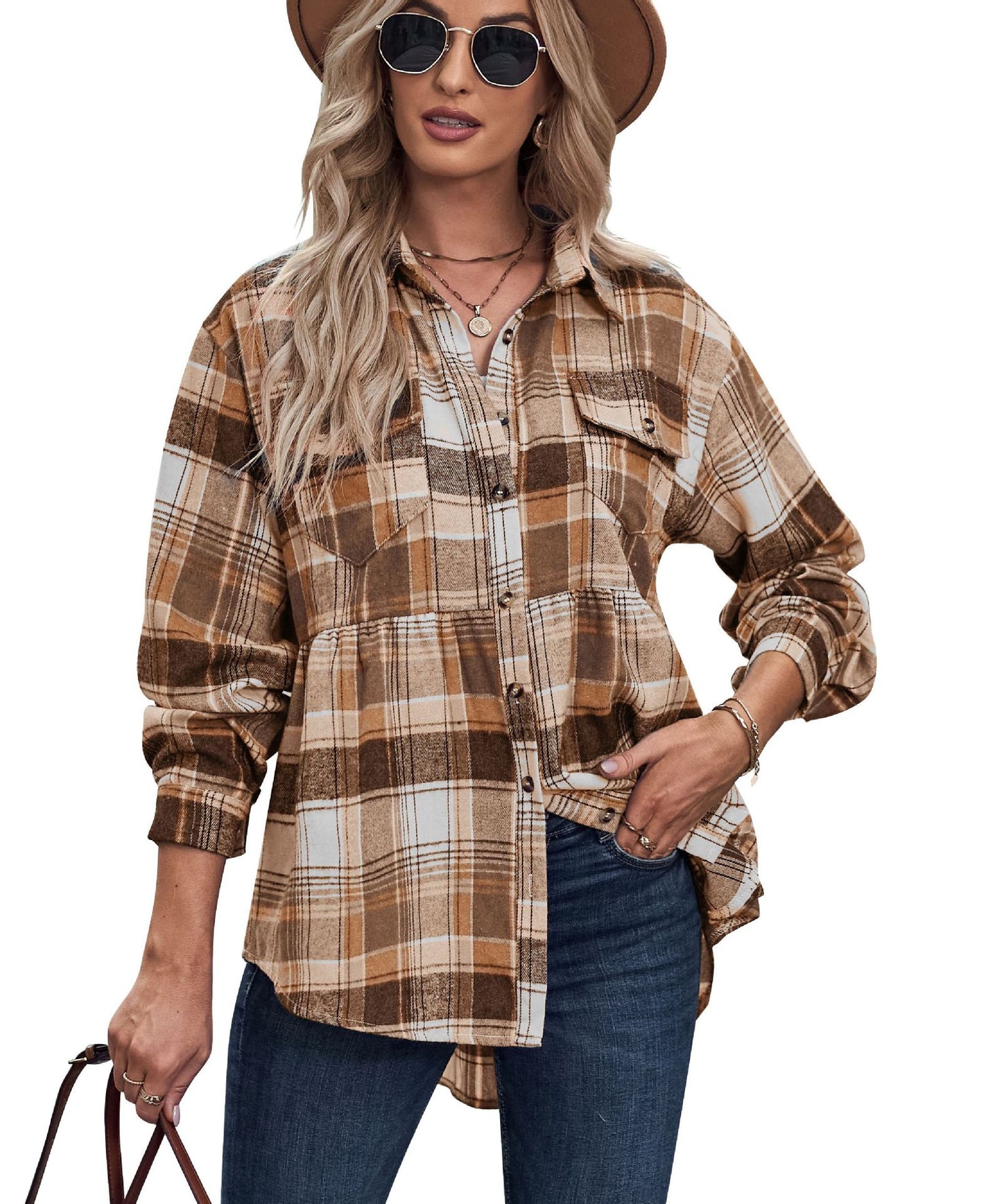 Women's Casual Check Sexy Shirt In Europe And America | Orange And Other Colors