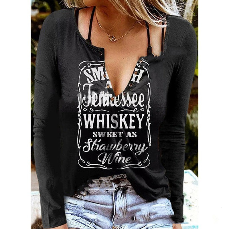 Women's Black Casual Long-sleeved Top