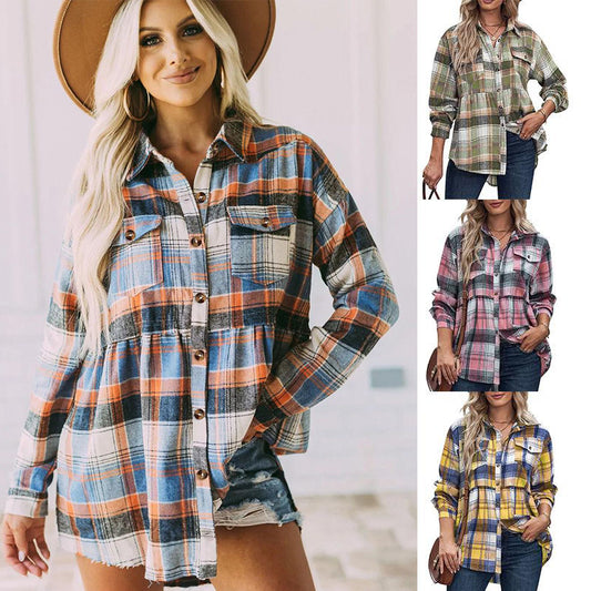 Women's Casual Check Sexy Shirt In Europe And America | Orange And Other Colors