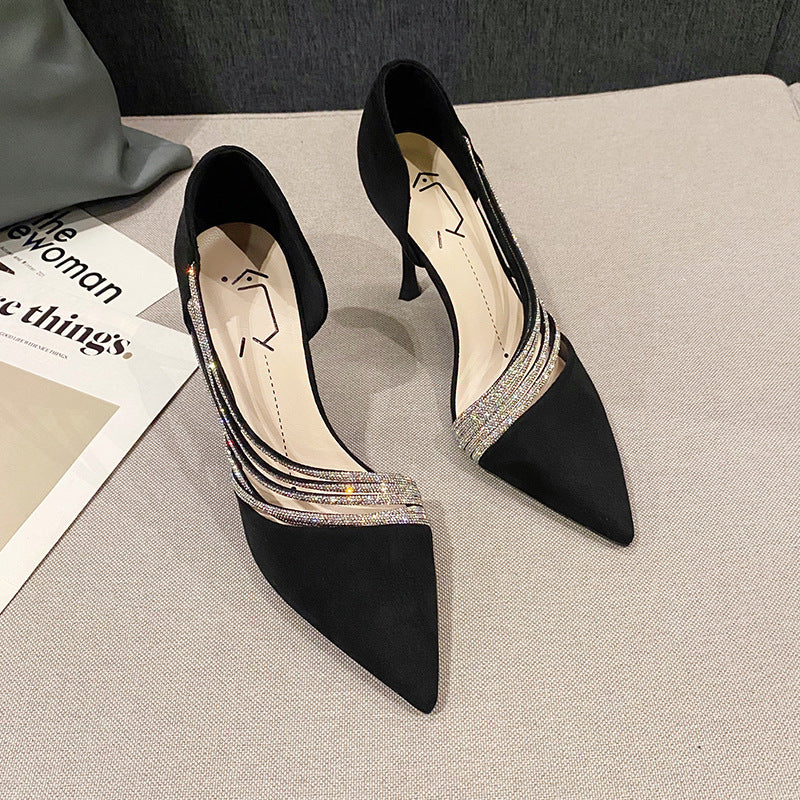 Rhinestone Casual Pointed High Heels To Look Taller