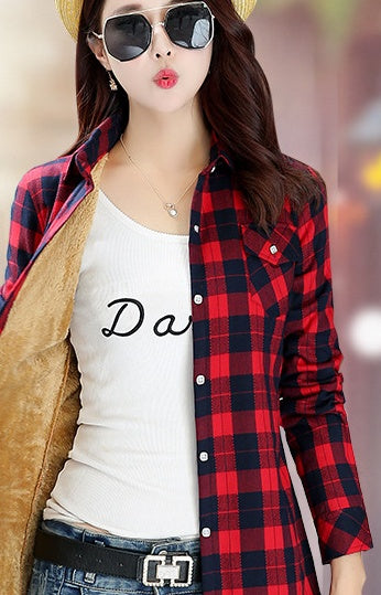 Women's British Long Sleeved Plaid Shirt  For Casual Use At Home Or For A Walk