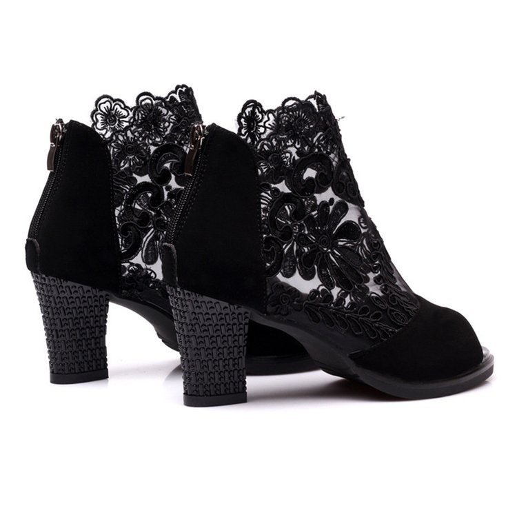 Woman Sexy Flower Lace Hollow Peep toe Gladiator Sandals Plus