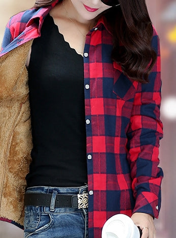 Women's British Long Sleeved Plaid Shirt  For Casual Use At Home Or For A Walk
