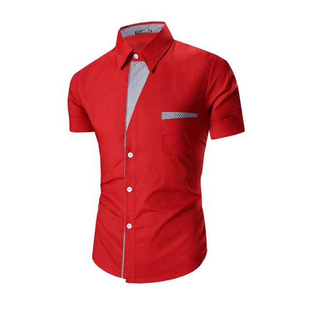 Men Short Sleeve Button Shirt |  Black, Navy, Red And White