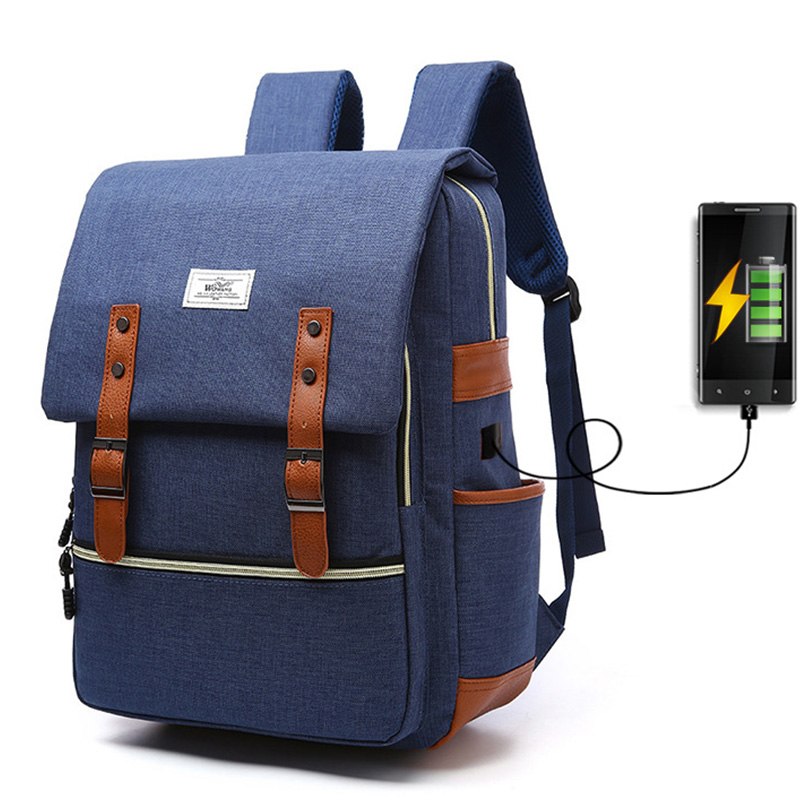 Vintage Canvas Backpack with USB Charging – Laptop School & Travel Bag