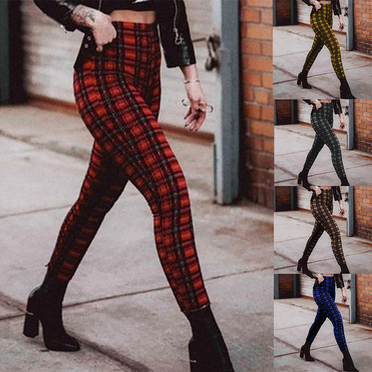 Women's Plaid Leggings Pants | Straight Type Pants