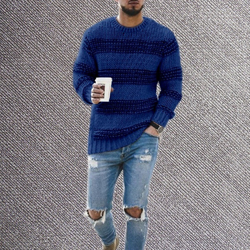 Casual Striped Knitted Round Neck Pullover Sweater 🧶🦓