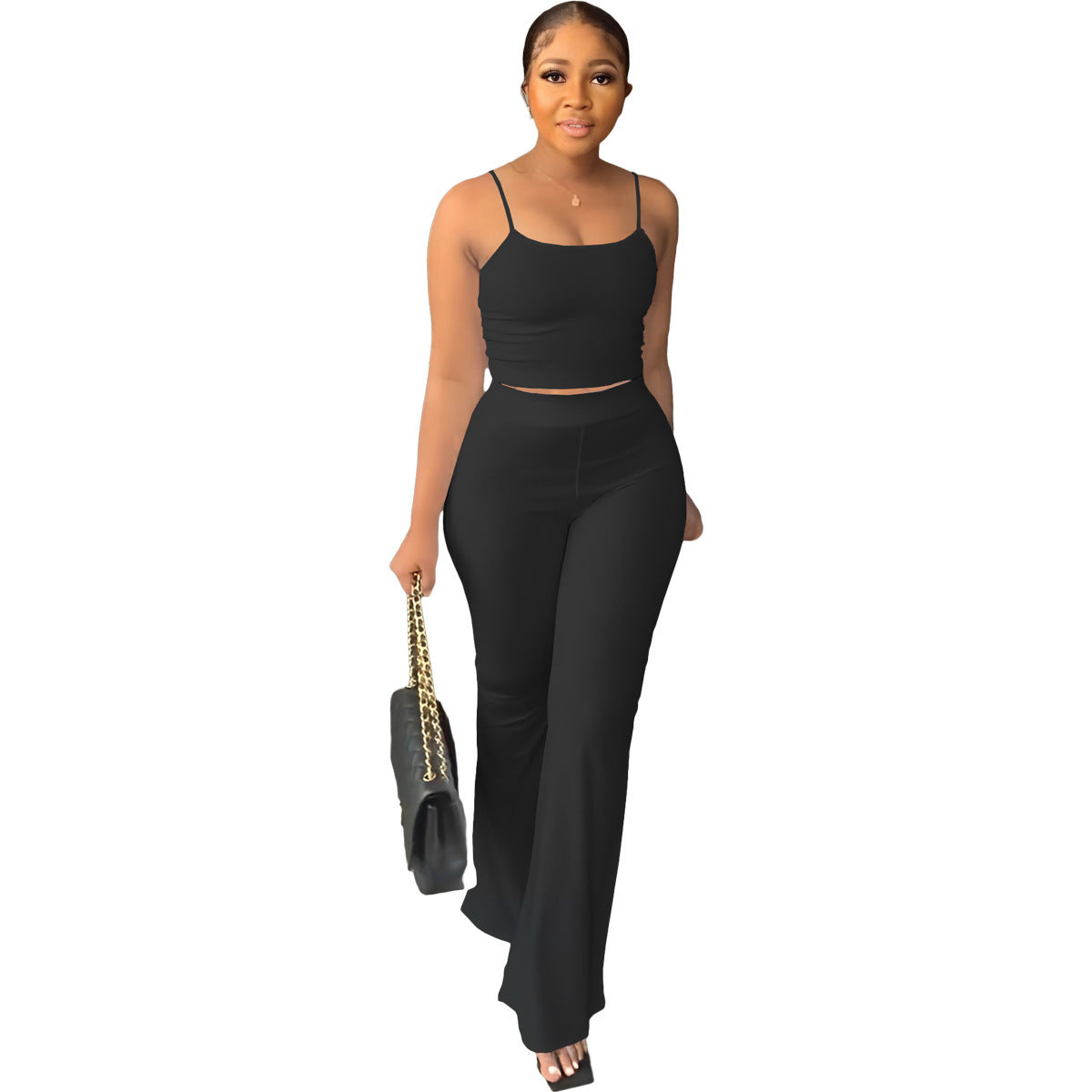 Women's Elegant Solid Color Sling Bell-bottom Pants Simple