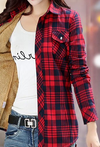 Women's British Long Sleeved Plaid Shirt  For Casual Use At Home Or For A Walk