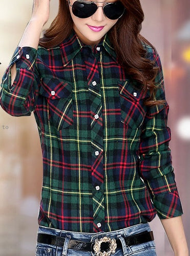 Women's British Long Sleeved Plaid Shirt  For Casual Use At Home Or For A Walk