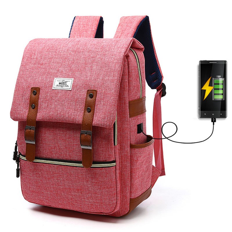 Vintage Canvas Backpack with USB Charging – Laptop School & Travel Bag