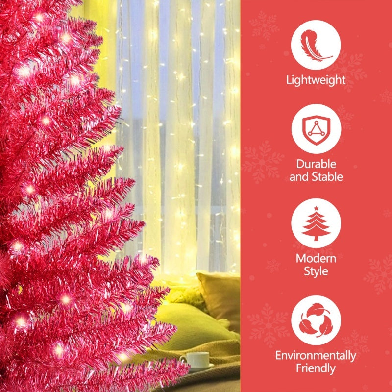 4 Ft Red Artificial Christmas Tree With 50 Lights And 112 Branch Tips.