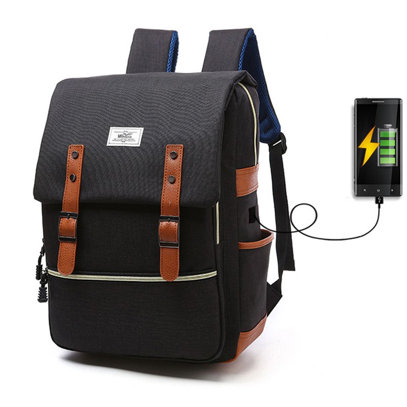 Vintage Canvas Backpack with USB Charging – Laptop School & Travel Bag