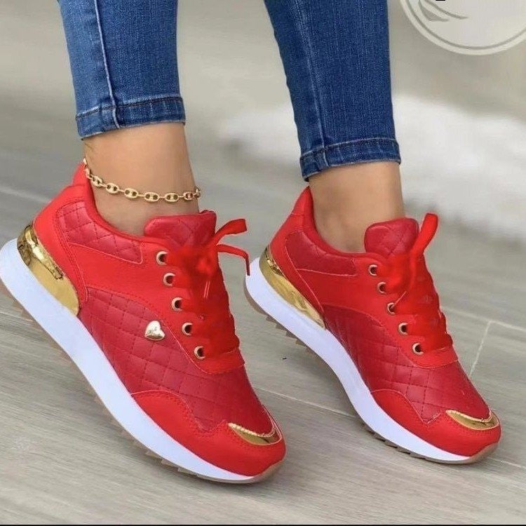 Women's Lace Up Plaid Shoes With Thick Soles