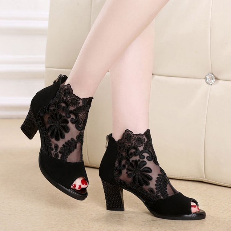 Woman Sexy Flower Lace Hollow Peep toe Gladiator Sandals Plus